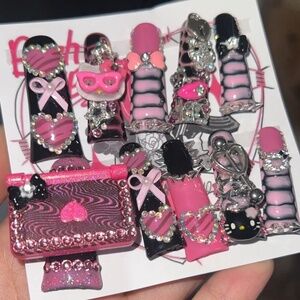 gyaru glam y2k kawaii harajuku mcbling bejeweled punk long press-on fake nails